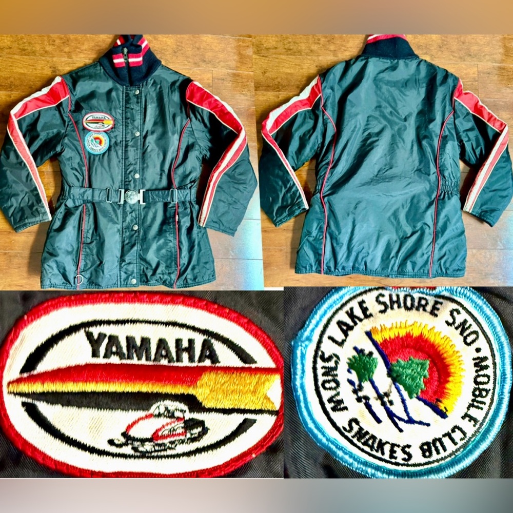 Vintage Yamaha Accessory Belted Jacket Red Nylon Coat Snowmobile Women Sz.M